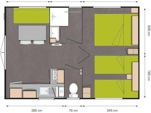 Mobilhome 4 personnes - Mobilhome Standard 25m² (2 chambres) terrasse couverte + TV