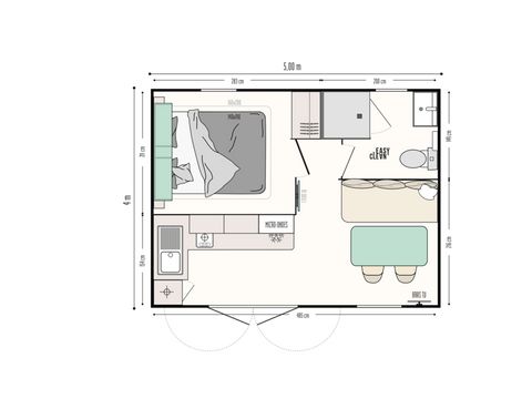 MOBILHOME 2 personnes - Mobilhome Premium 18m² (1 chambres) terrasse couverte + TV + LV