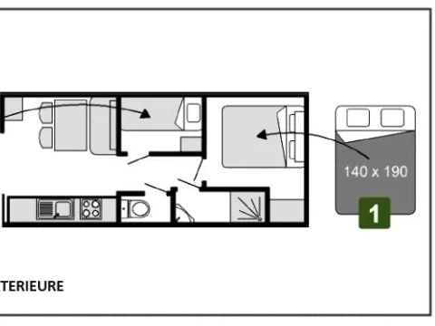 Hébergement 4 personnes - Roulotte ESSENTIEL 3 Pièces 4 Personnes + TV