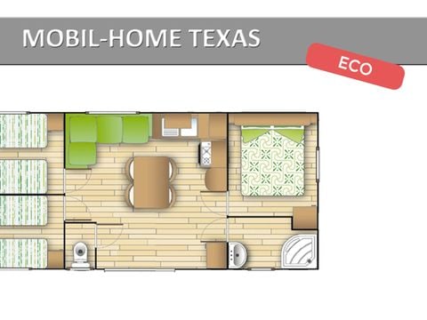 MOBILHOME 8 personnes - TEXAS ECO - 3 chambres - CLIM - TV