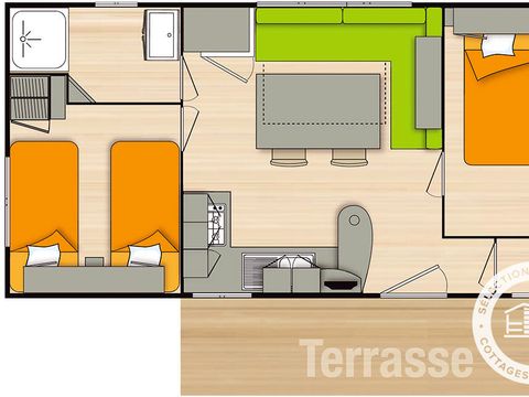 MOBILHOME 6 personnes - Eco 3 pièces 4/6 personnes + TV (4 adultes et 2 enfants -18 ans).