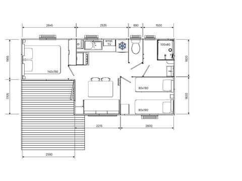 Mobilhome 6 personnes - Comfort | 2 Ch. | 4/6 Pers. | Terrasse simple | Clim