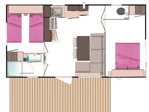 MOBILHOME 4 personnes - 'Evasion Confort Eco' 29m² + 2 chambres + terrasse semi-couverte 13.5m²