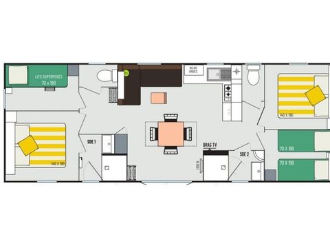 Mobilhome 8 personnes - Confort - 4 chambres - 2 salles de bain 40m²