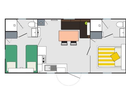 Mobilhome 6 personnes - Confort+ - 2 chambres - 2 salles de bain 31 m²