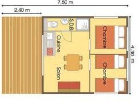 TENTE TOILE ET BOIS 4 personnes - Cabane Lodge Standard sur pilotis 34m² - 2 chambres - terrasse couverte de 10m² 4 pers