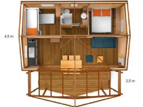 TENTE TOILE ET BOIS 5 personnes - Ecolodge Cotton Confort 32 m² - 2 chambres - terrasse couverte de 11m² + TV 5 pers