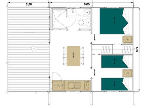TENTE TOILE ET BOIS 4 personnes - Tente Lodge - 2 chambres + terrasse - avec sanitaires