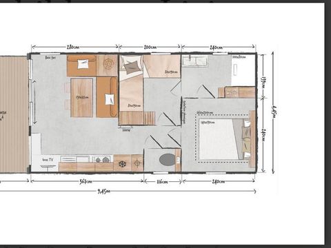 MOBILHOME 4 personnes - Living - 2 chambres + terrasse intégrée