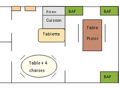 Tente en toile et en bois 4 personnes - 2 chambres + terrasse