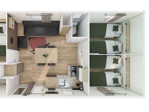 MOBILHOME 6 personnes - HomeFlower Premium 35m² - 3 chambres + Terrasse semi-couverte + TV + LV 7 pers