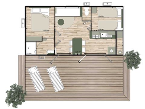 MOBILHOME 5 personnes - HomeFlower Premium 29m² - 2 chambres + Terrasse semi-couverte + TV + LV 5 pers