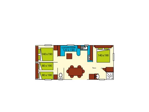 MOBILHOME 8 personnes - Mobil-home Cabane du Pêcheur GRAND CONFORT 3 chambres 34m² Terrasse Couverte 6/8 pers