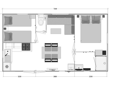 Mobilhome 4/6 personnes - GRAND - CONFORT - 2 chambres - 29 m² terrasse couverte - Lave-vaisselle