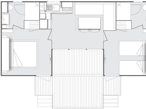 MOBILHOME 6 personnes - Mobil-home CONFORT 2 chambres + 2 salles de bain 28 m² Terrasse Couverte 4/6 pers
