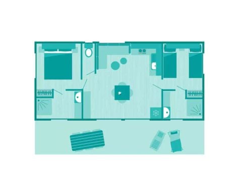 MOBILHOME 4 personnes - Mobil-home | Comfort | 2 Ch. | 4 Pers. | Terrasse surélevée | Clim. | TV