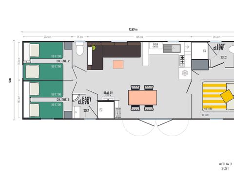 MOBILHOME 6 personnes - Mobil-home PREMIUM "OPPIDUM" Climatisation/TV- 3 Chambres- 6 personnes Max (bébé compris) 6 pers