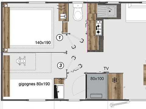 Mobilhome 8 personnes - PRESTA - 40m² - 4 chambres - 2 salles de bain - TV - Clim
