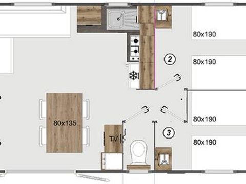 Mobilhome 12 personnes - PRESTA+ 60m² Tribu - 6 chambres - 2 salles de bain - TV - Clim