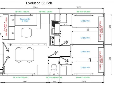 MOBILHOME 6 personnes - Homeflower Premium 33 m² 3 chambres Clim, Tv, lave-vaisselle