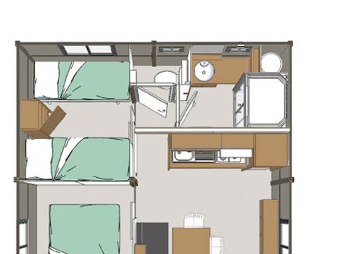Chalet 5 personnes - NEW Premium 37m² dont 12m² de terrasse couverte - 2 chambres - Clim - Tv - Lave-vaisselle