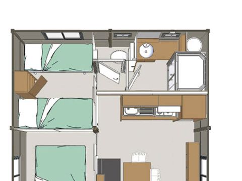 CHALET 5 personnes - NEW : Chalet Premium 37m² dont 12m² de terrasse couverte, 2 chambres, Clim, Tv, lave-vaisselle