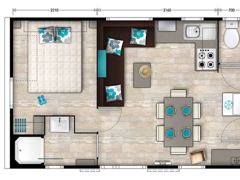 Mobilhome 6 personnes - Comfort | 3 Ch. | 6 Pers. | Terrasse surélevée | Clim. | TV