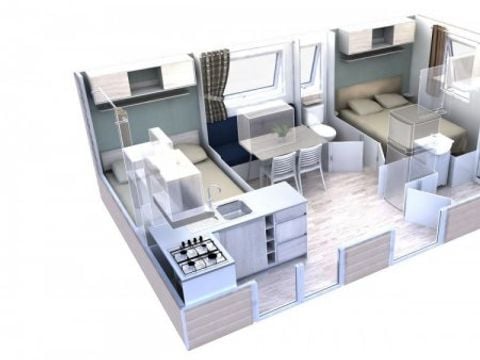 MOBILHOME 4 personnes - Mobilhome Evolution 45m² (24m²+21m² de terrasse)- 2 chambres 4 pers