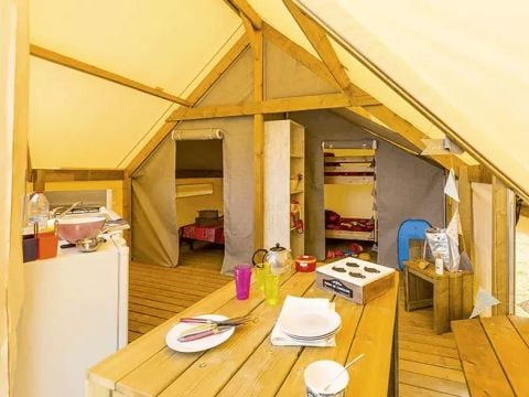 Tente en toile et en bois 4 personnes - Tente Lodge 3 Pièces 4 Personnes Sans Sanitaire