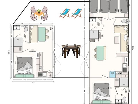 MOBILHOME 8 personnes - Sunêlia Prestige "Les Valleuses" 8 pers. 4 ch. 3 sdb.