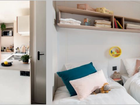 MOBILHOME 6 personnes - Premium 32m² 3 chambres - Terrasse semi-couverte - CLIM + TV + draps + serviettes inclus