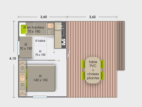BUNGALOW TOILÉ 5 personnes - (Sans sanitaires, sans eau)
