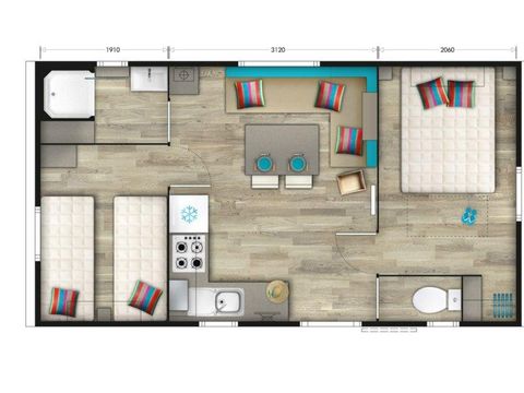 MOBILHOME 4 personnes - Mobil home Ibiza CONFORT 26m² (2 chambres) + Terrasse semi couverte de 18 m² (new!) 4 pers