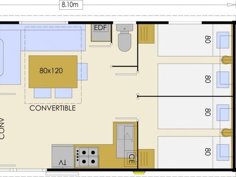 MOBILHOME 6 personnes -  Mobil home Bermudes Confort 30m² (3 chambres) + terrasse semi couverte de 18 m² + TV 6 pers