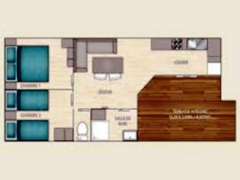 MOBILHOME 4 personnes - SOLÉO CONFORT 26M² (2 CHAMBRES) + Terrasse couverte 9m²