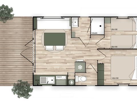 MOBILHOME 5 personnes - LODGE GRAND CONFORT, 2 chambres (dimanche/dimanche)