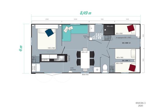 MOBILHOME 6 personnes - LE RIVIERA CLIMATISE 3 chambres