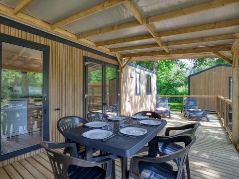 MOBILHOME 6 personnes - Mobil-Home Premium 33m² Bahia - 3 chambres + terrasse semi-couverte + LV + TV + CLIM 6 pers