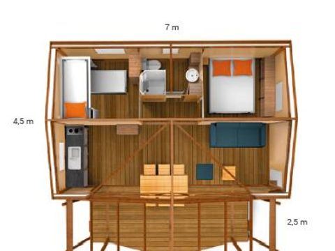 TENTE TOILE ET BOIS 5 personnes - Cabane Cotton toilée CONFORT 35m² (2 chambres) dont terrasse couverte de 11m² + TV