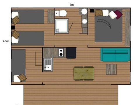 Tente en toile et en bois 6 personnes - Ecolodge Cotton toilée CONFORT 35m² (3 chambres) - dont terrasse couverte de 11m² + TV | 6 personnes