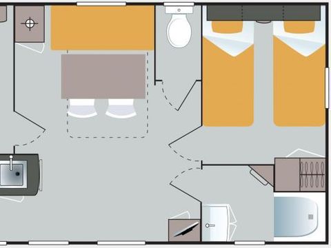 MOBILHOME 4 personnes - Homeflower PREMIUM avec Jacuzzi - 26,5m² (2 chambres) + terrasse semi-couverte + TV + Plancha + Clim