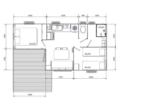 MOBILHOME 4 personnes - Confort 24m² - 2 chambres - Grande terrasse - TV