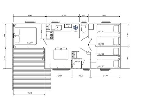 MOBILHOME 6 personnes - Confort 28m² - 3 chambres - Petite terrasse
