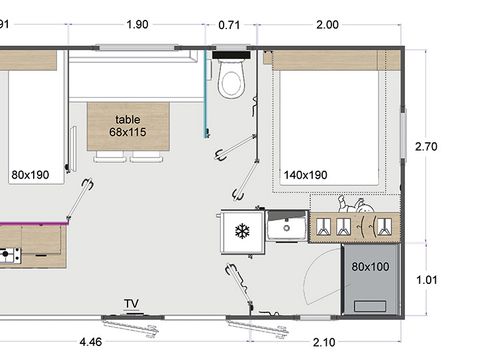 MOBILHOME 4 personnes - Confort Rocamadour - TV - 2 chambres - terrasse non couverte
