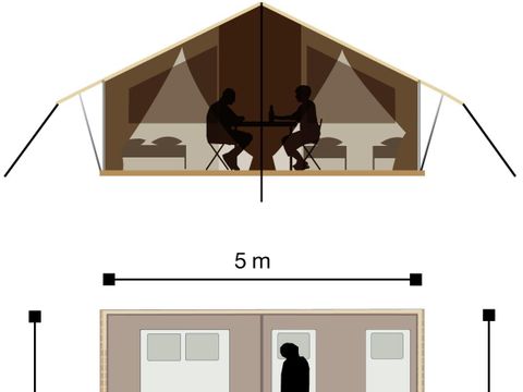 TENTE TOILE ET BOIS 5 personnes - Tente Lodge - sans sanitaires, sans chauffage - 2 chambres