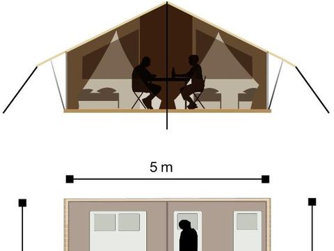 Tente en toile et en bois 4 personnes - Tente Lodge - Sans sanitaires - 2 chambres
