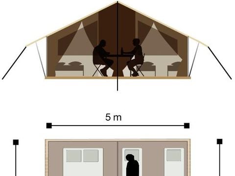Tente en toile et en bois 4 personnes - Tente Lodge - sans sanitaires, sans chauffage - 2 chambres