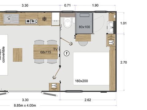 Mobilhome 6 personnes - Premium Lacave - 2 chambres - TV - Clim - Lave-vaisselle - 2 salles de bain