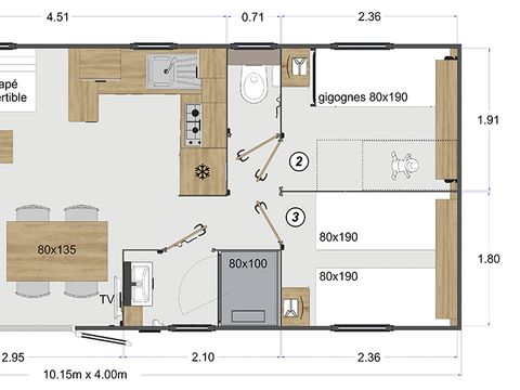 Mobilhome 8 personnes - Premium Lacave - 3 chambres - TV - Clim - Lave-vaisselle - 2 salles de bain