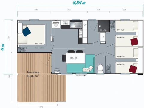 Mobilhome 2 personnes - Family - Prix inclus - 4 personnes en options payante a réserver auprès du camping